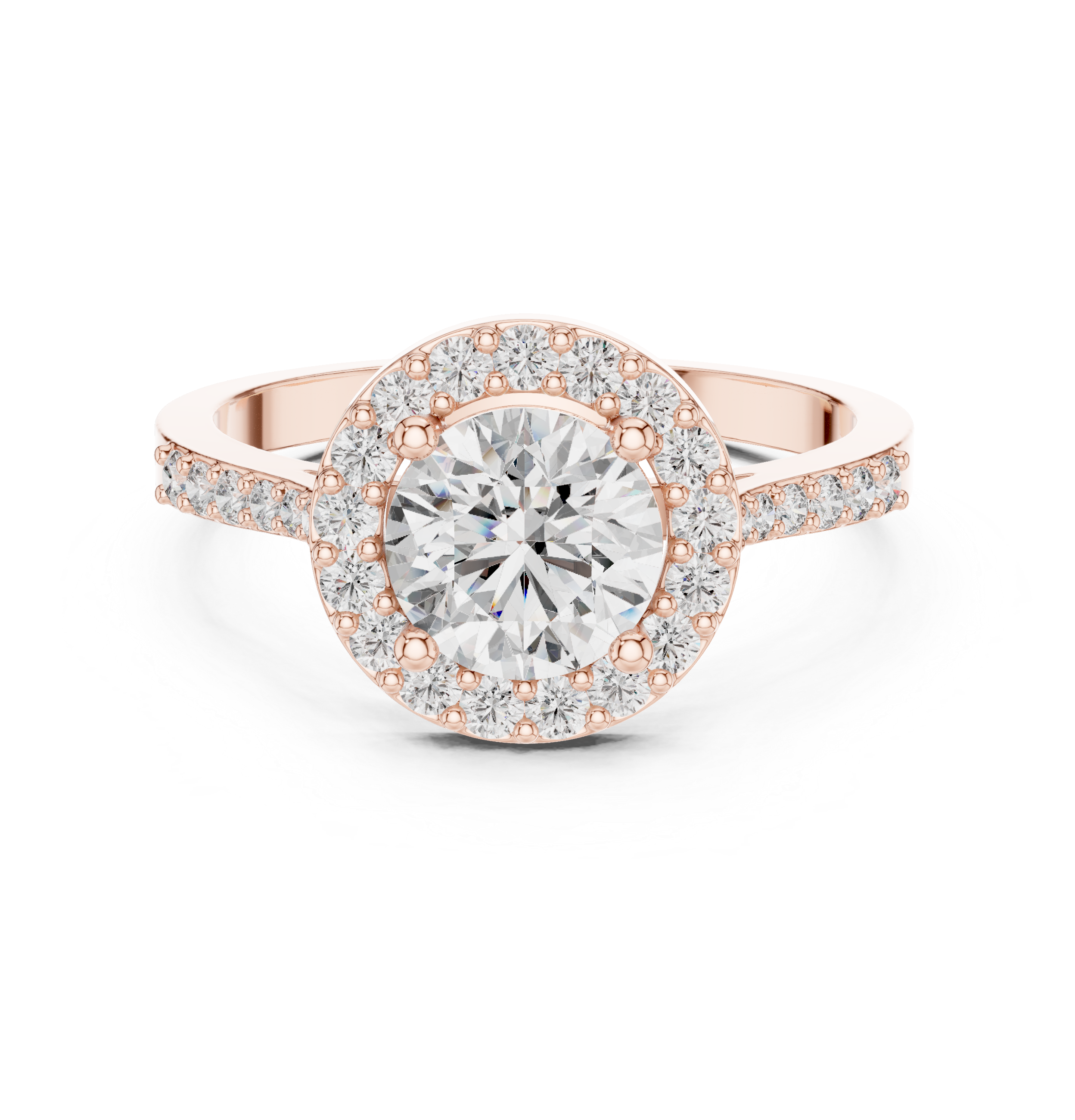 1.36 CT Round Diamond Halo Engagement Ring with Pavé Band