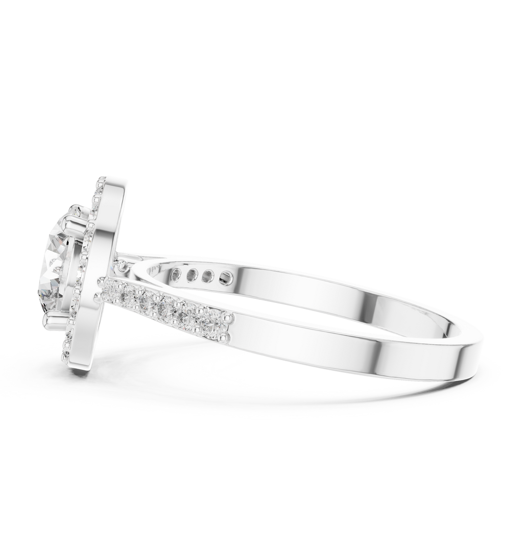 1.36 CT Round Diamond Halo Engagement Ring with Pavé Band