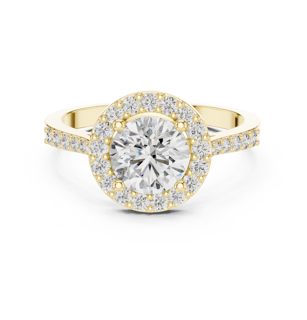 1.36 CT Round Diamond Halo Engagement Ring with Pavé Band