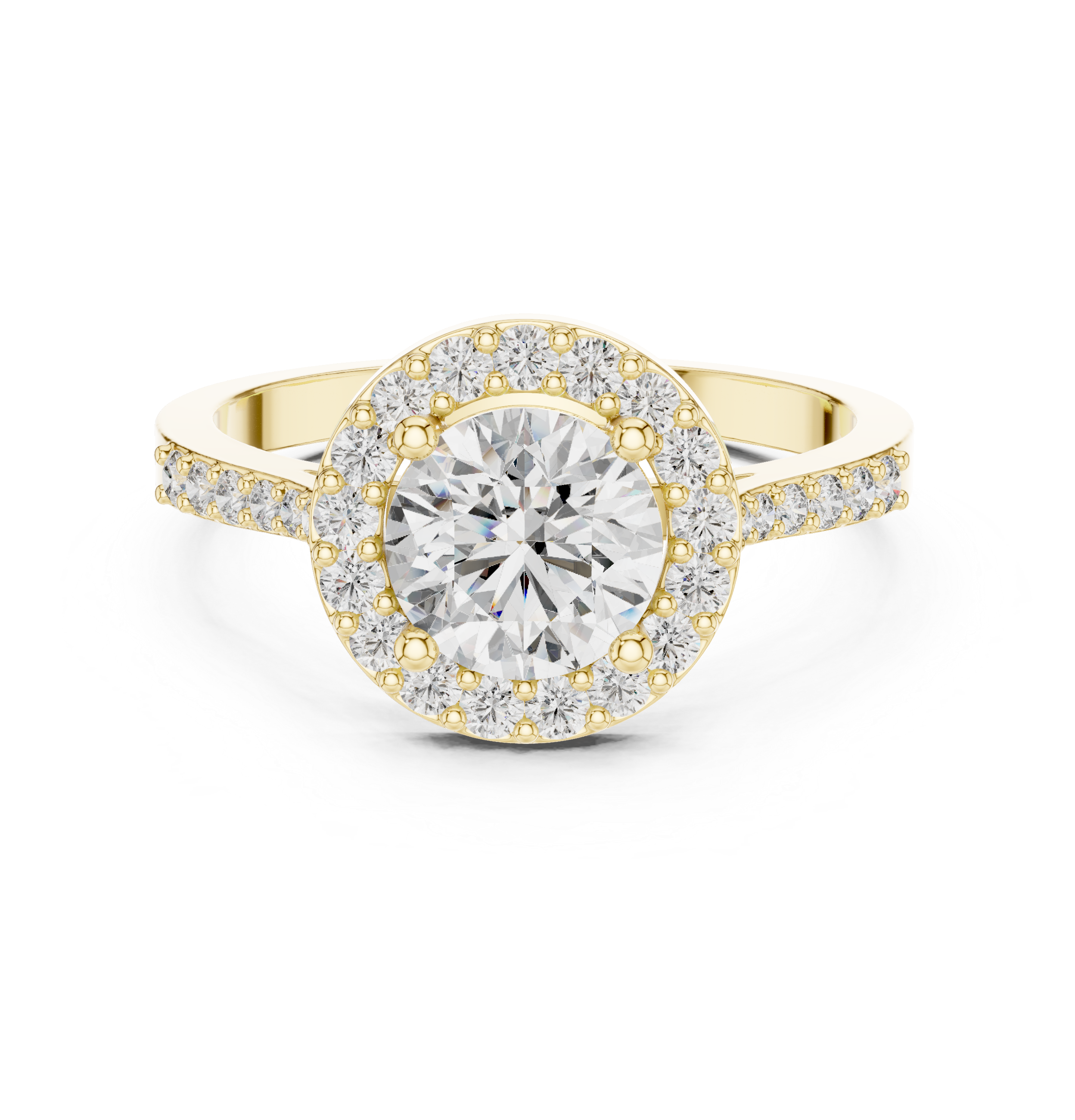 1.36 CT Round Diamond Halo Engagement Ring with Pavé Band