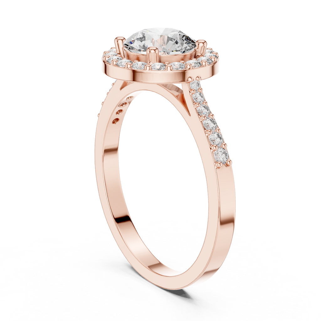 1.36 CT Round Diamond Halo Engagement Ring with Pavé Band