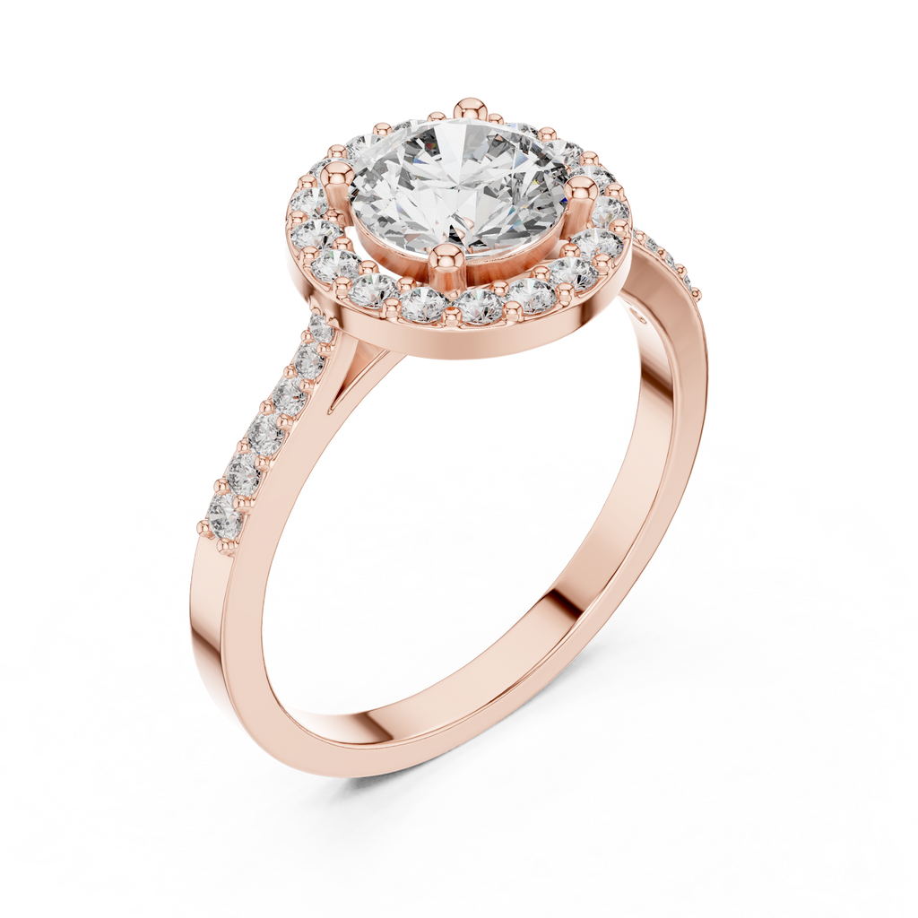 1.36 CT Round Diamond Halo Engagement Ring with Pavé Band