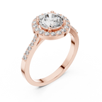 1.36 CT Round Diamond Halo Engagement Ring with Pavé Band