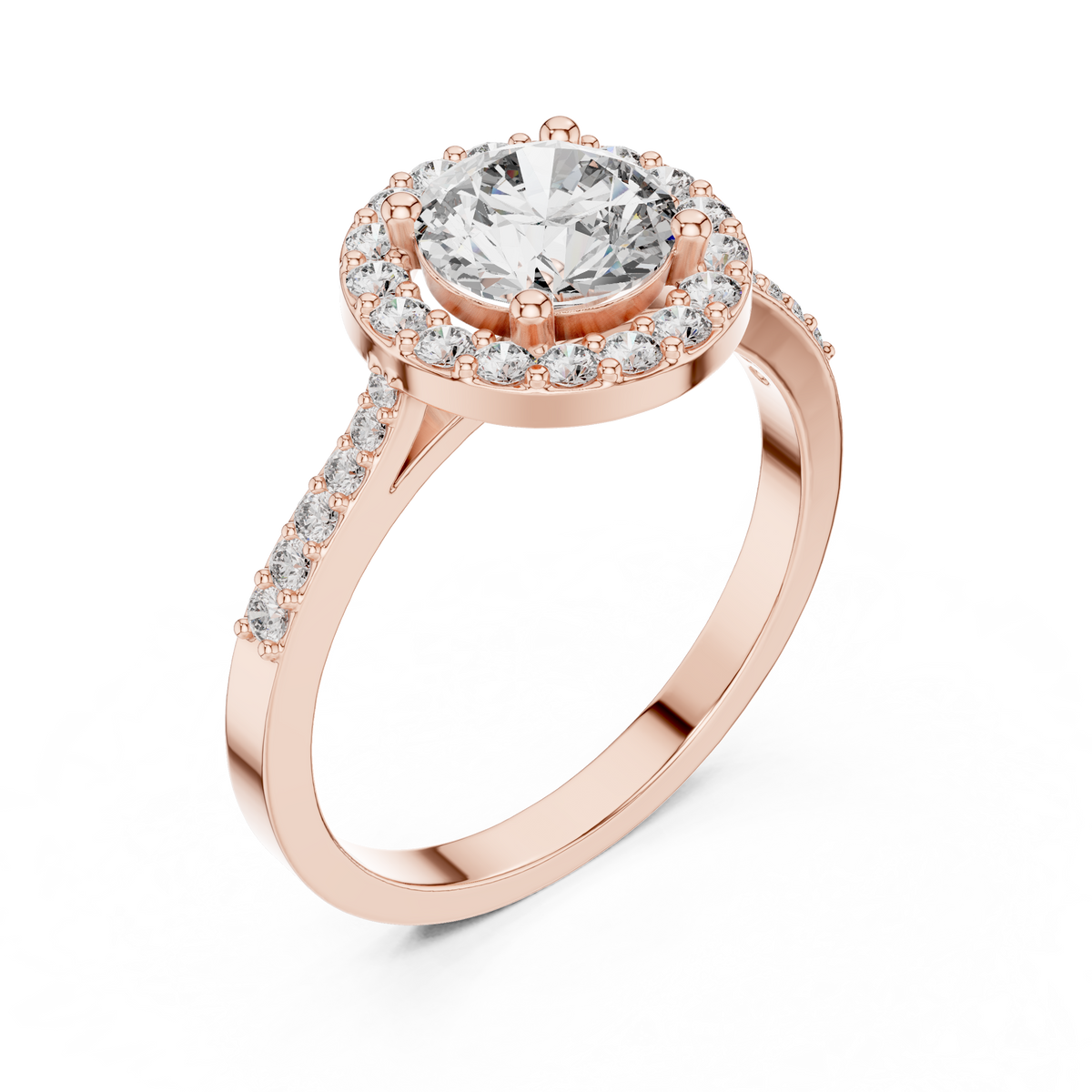 1.36 ct Round Diamond Halo Engagement Ring with Pavé Band – Style – view 7 of 12, lab grown diamond band | Jewelix Atelier
