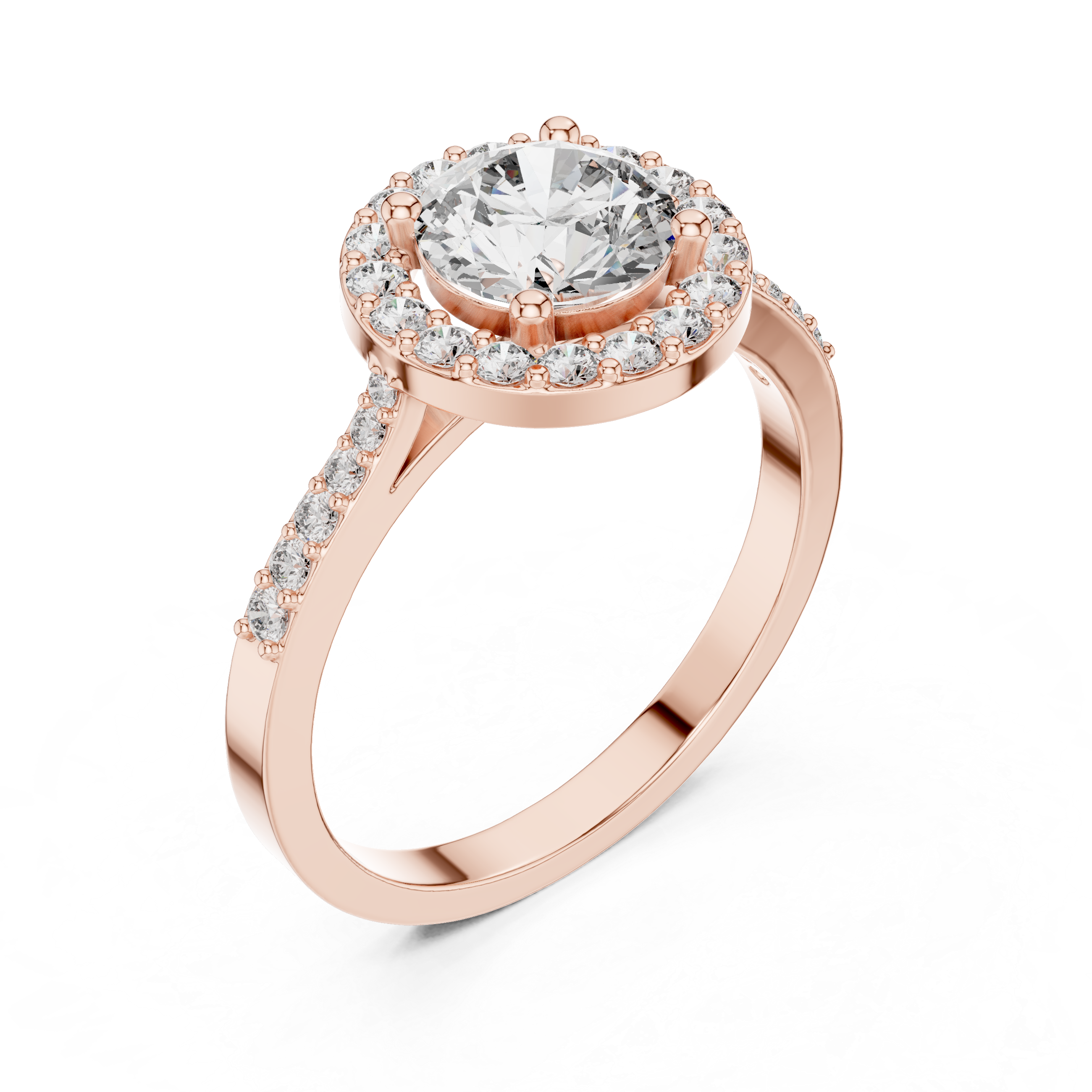 1.36 CT Round Diamond Halo Engagement Ring with Pavé Band