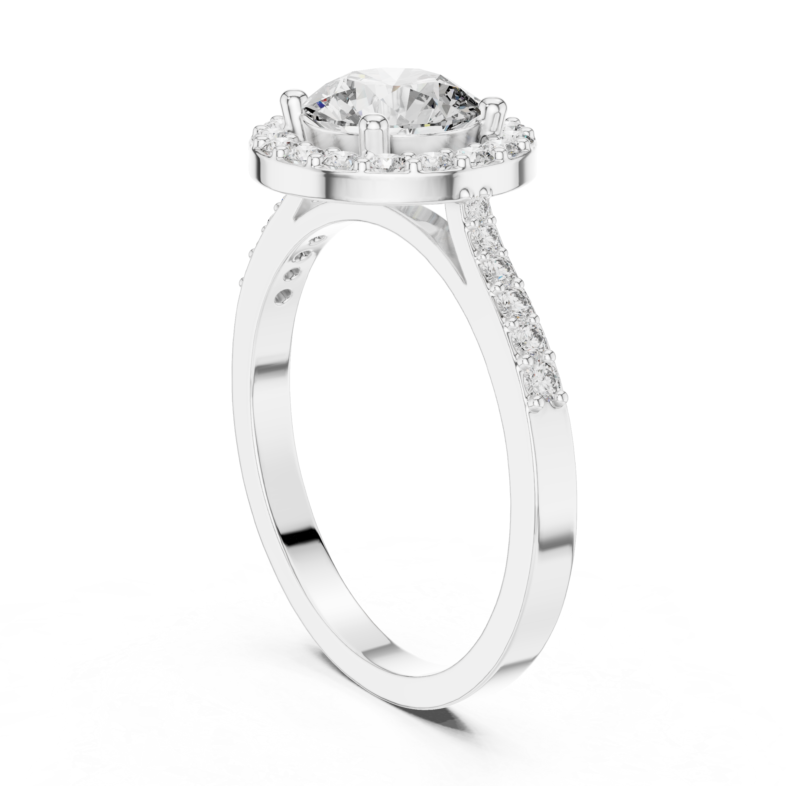 1.36 CT Round Diamond Halo Engagement Ring with Pavé Band