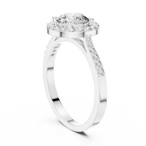 1.36 ct Round Diamond Halo Engagement Ring with Pavé Band – Style – view 2 of 12, lab grown diamond band | Jewelix Atelier