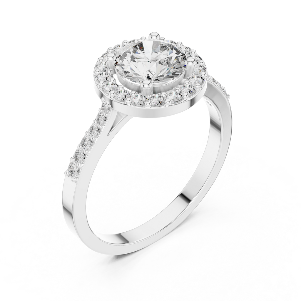 1.36 CT Round Diamond Halo Engagement Ring with Pavé Band