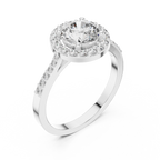1.36 CT Round Diamond Halo Engagement Ring with Pavé Band
