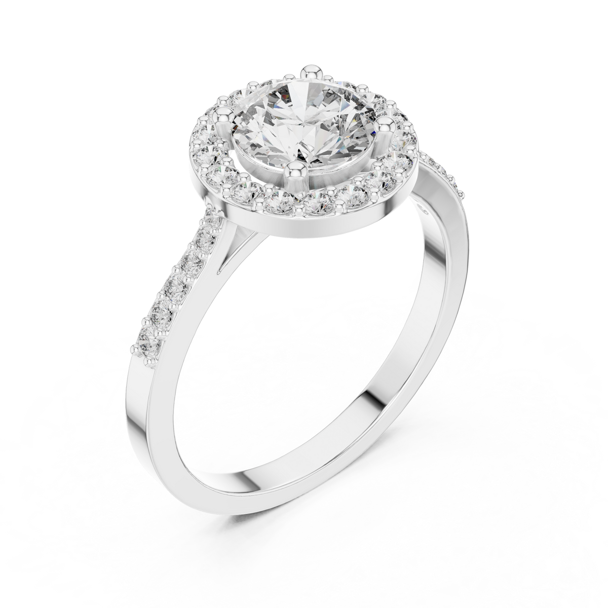 1.36 ct Round Diamond Halo Engagement Ring with Pavé Band – Style – view 3 of 12, lab grown diamond band | Jewelix Atelier