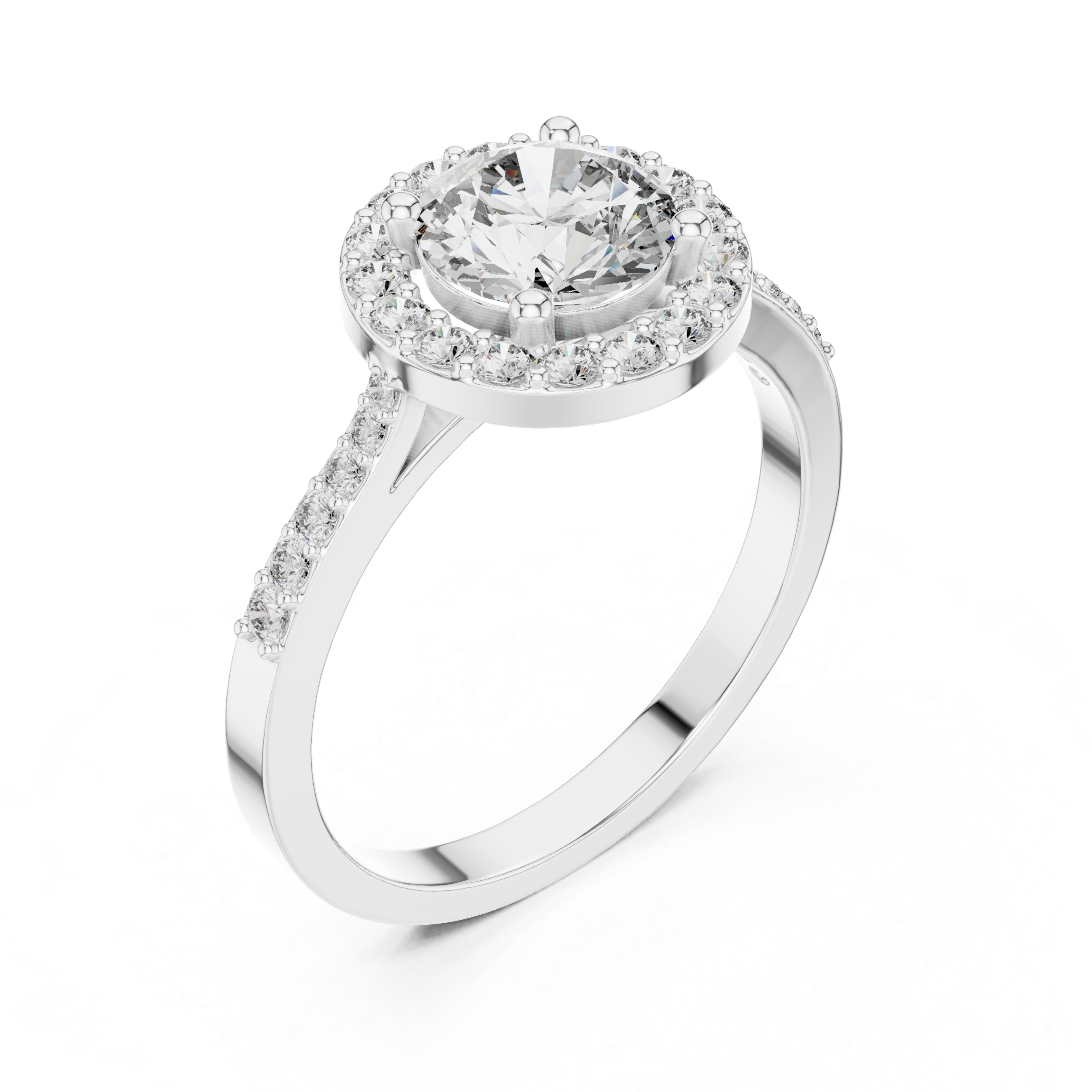1.36 CT Round Diamond Halo Engagement Ring with Pavé Band