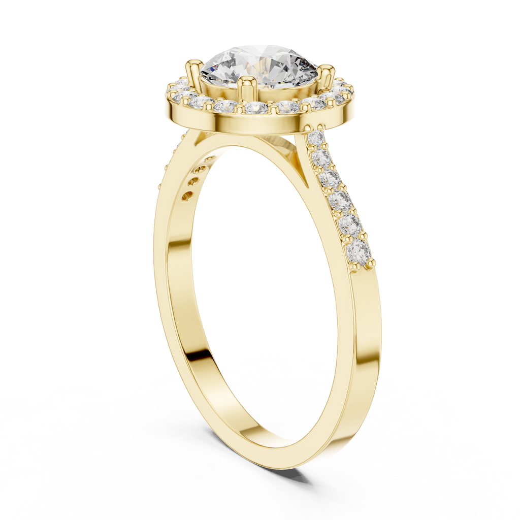 1.36 CT Round Diamond Halo Engagement Ring with Pavé Band
