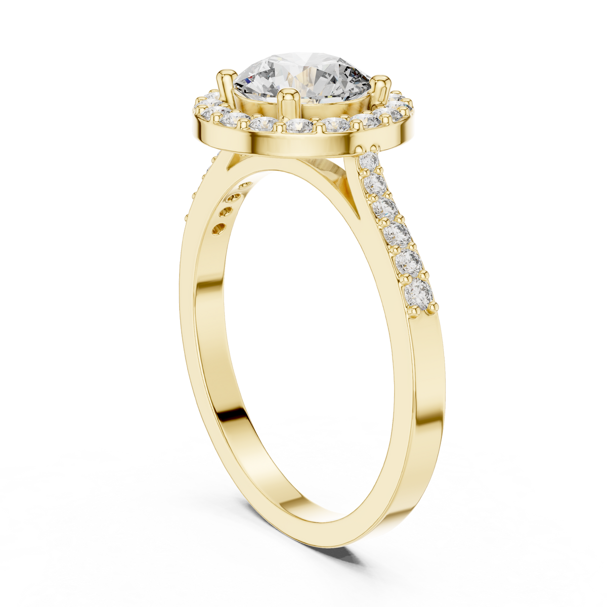 1.36 ct Round Diamond Halo Engagement Ring with Pavé Band – Style – view 10 of 12, lab grown diamond band | Jewelix Atelier