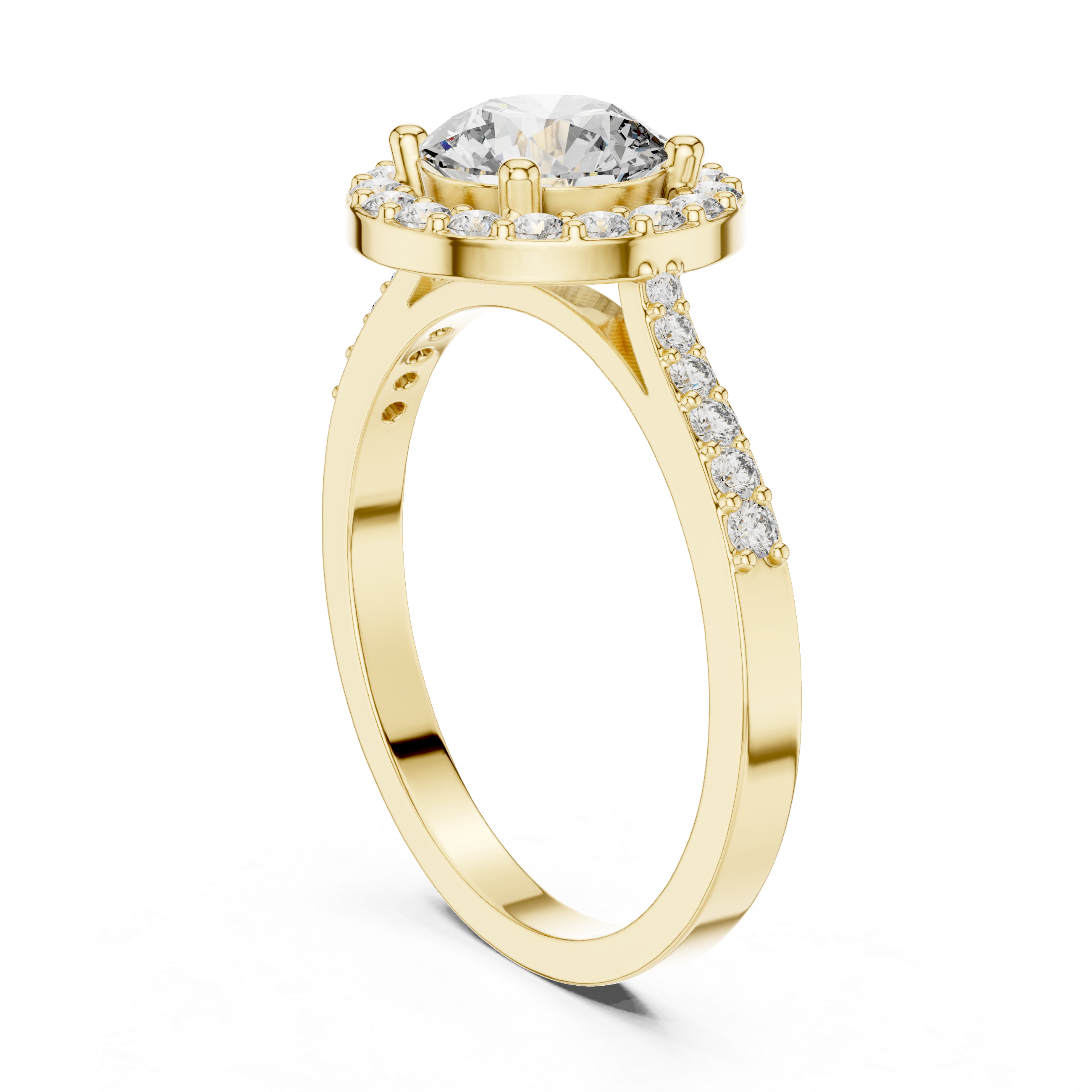 1.36 CT Round Diamond Halo Engagement Ring with Pavé Band