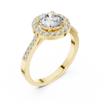 1.36 CT Round Diamond Halo Engagement Ring with Pavé Band