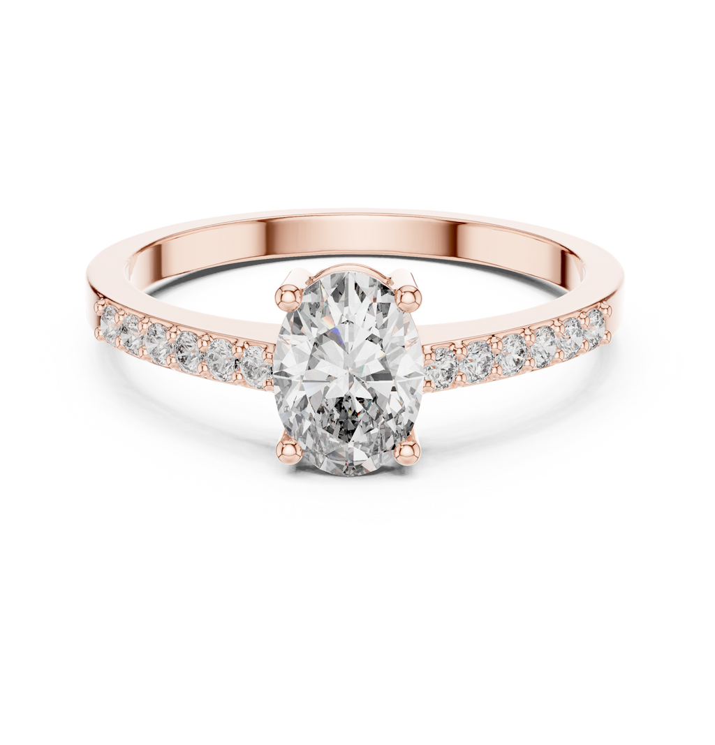 0.84 CT Oval Cut Diamond Solitaire Engagement Ring with Pavé Band