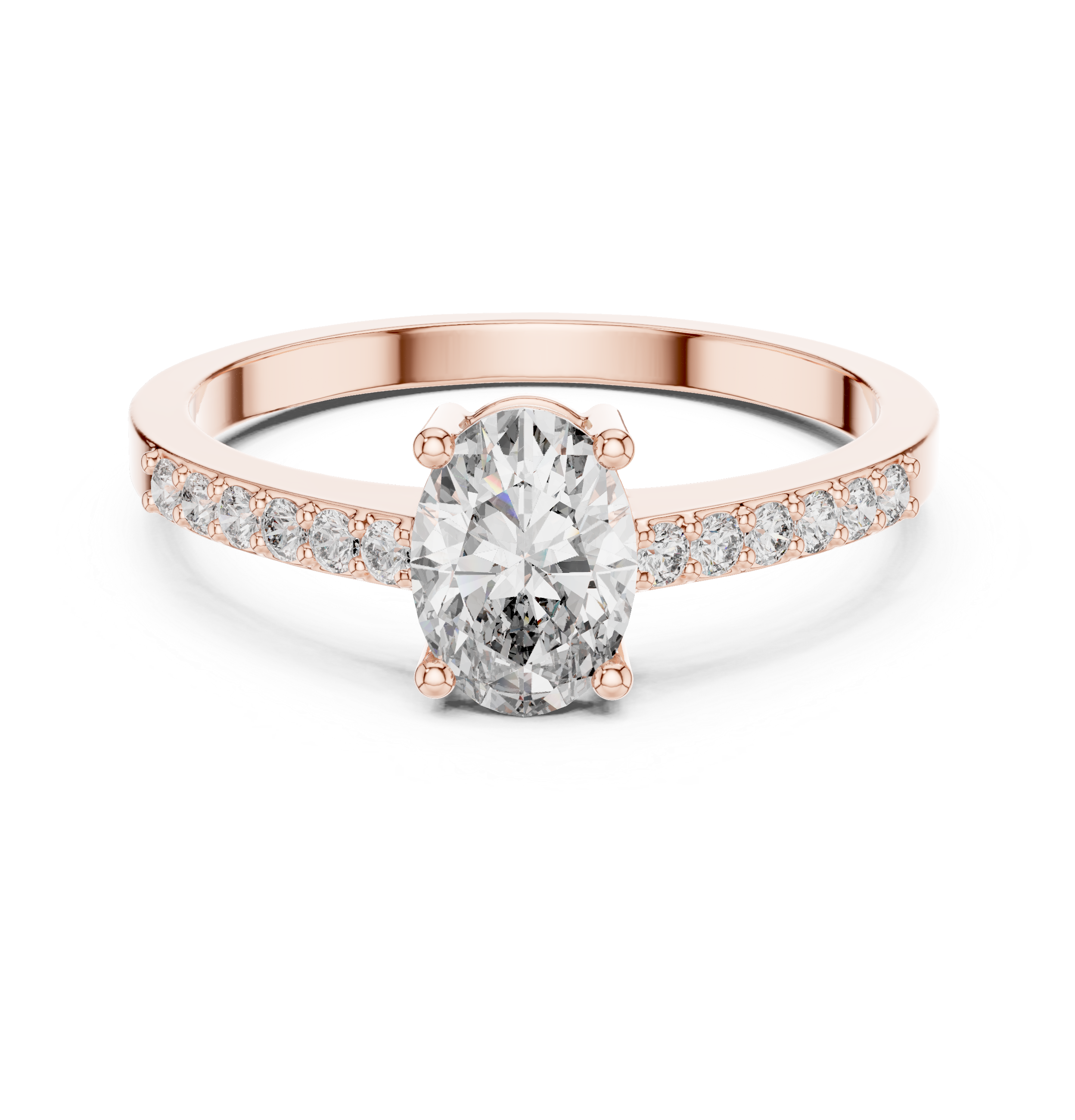 0.84 CT Oval Cut Diamond Solitaire Engagement Ring with Pavé Band