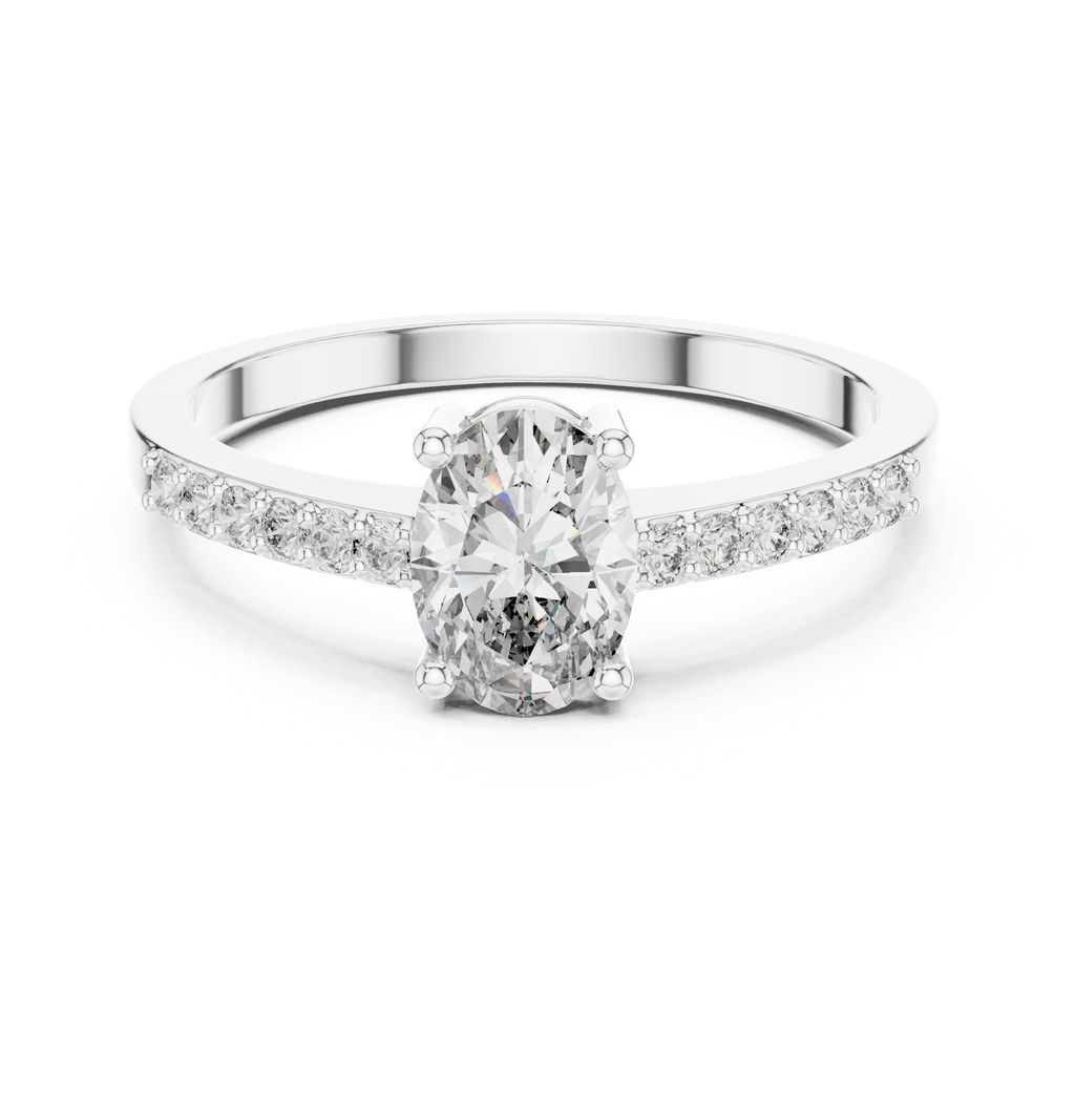 0.84 CT Oval Cut Diamond Solitaire Engagement Ring with Pavé Band