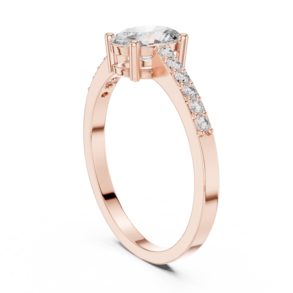 0.84 CT Oval Cut Diamond Solitaire Engagement Ring with Pavé Band