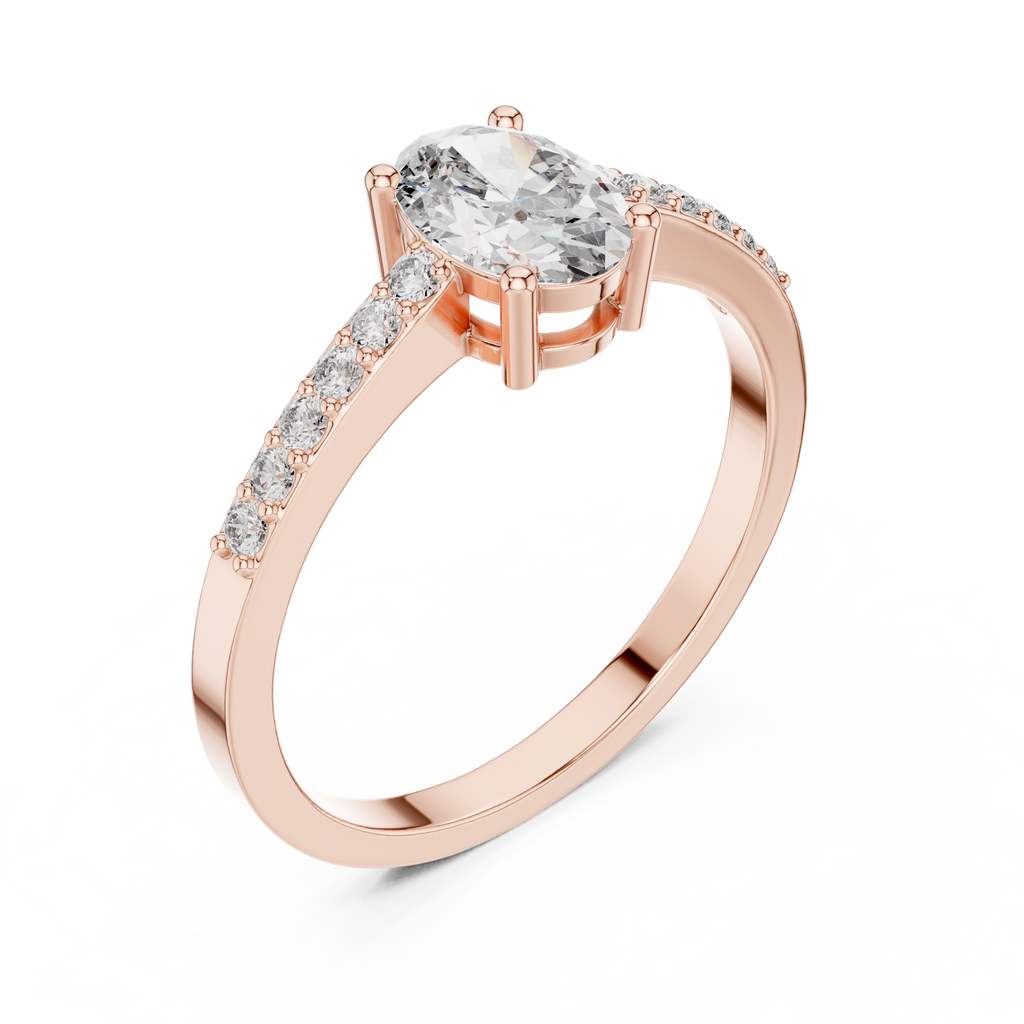 0.84 CT Oval Cut Diamond Solitaire Engagement Ring with Pavé Band