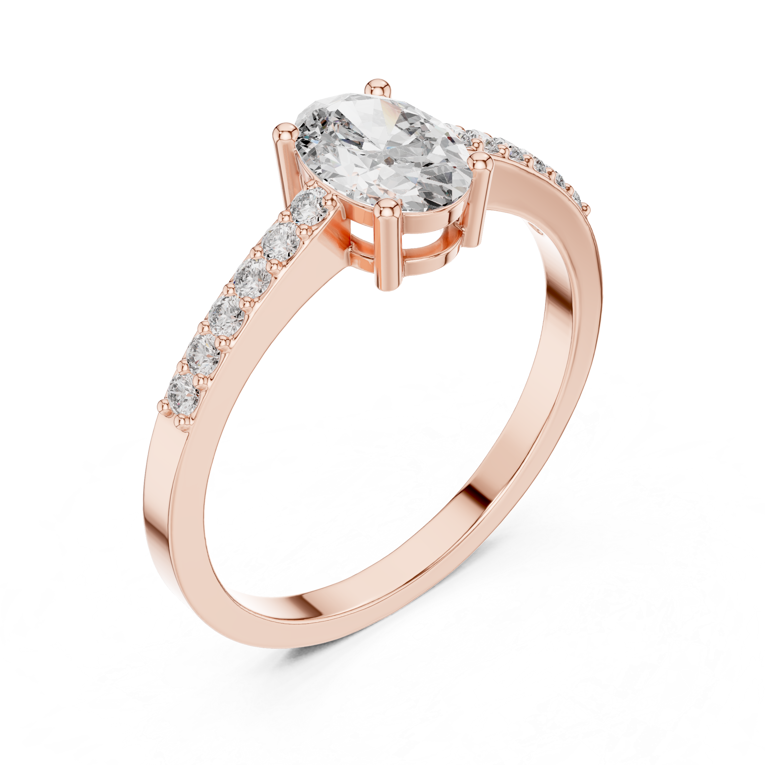 0.84 CT Oval Cut Diamond Solitaire Engagement Ring with Pavé Band