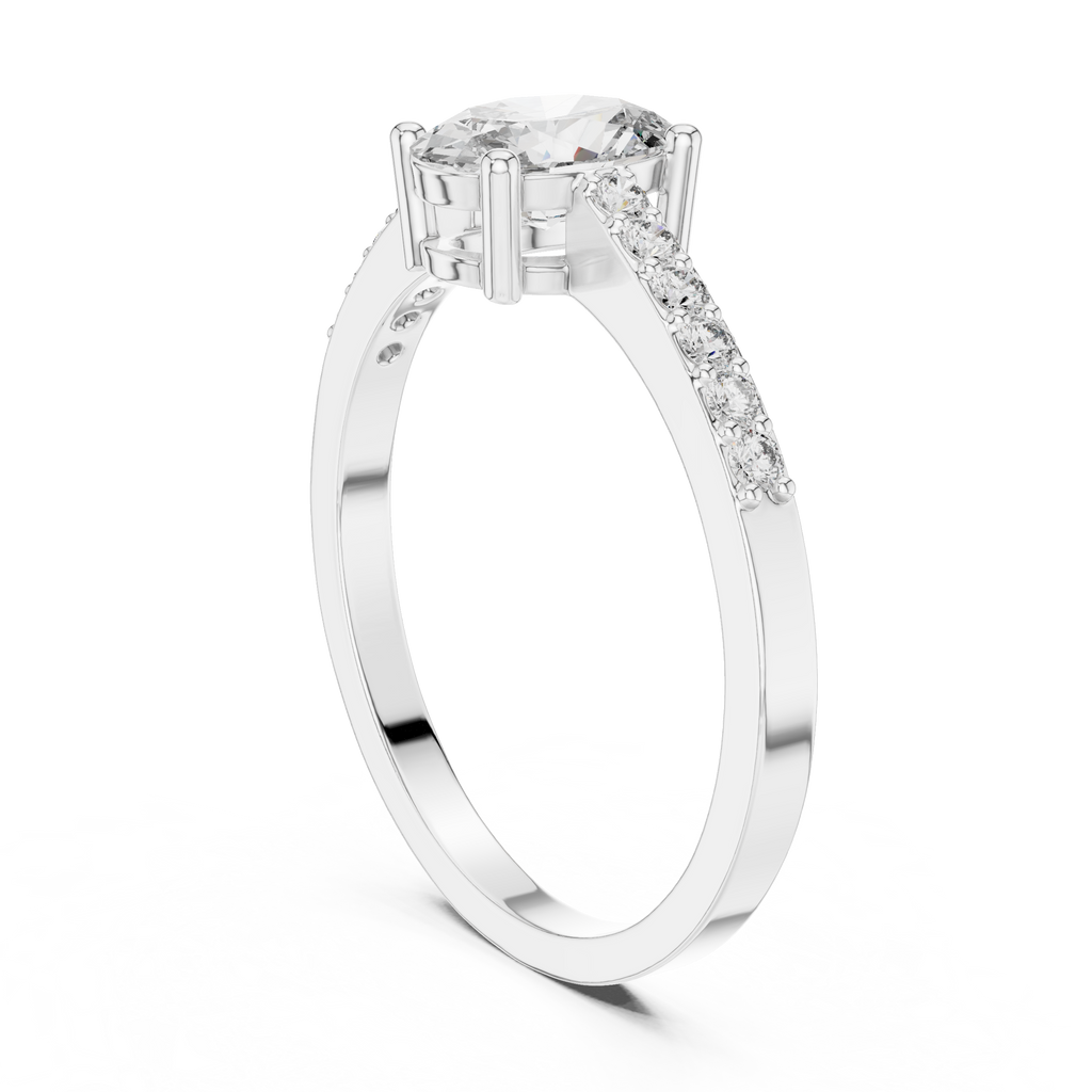 0.84 CT Oval Cut Diamond Solitaire Engagement Ring with Pavé Band