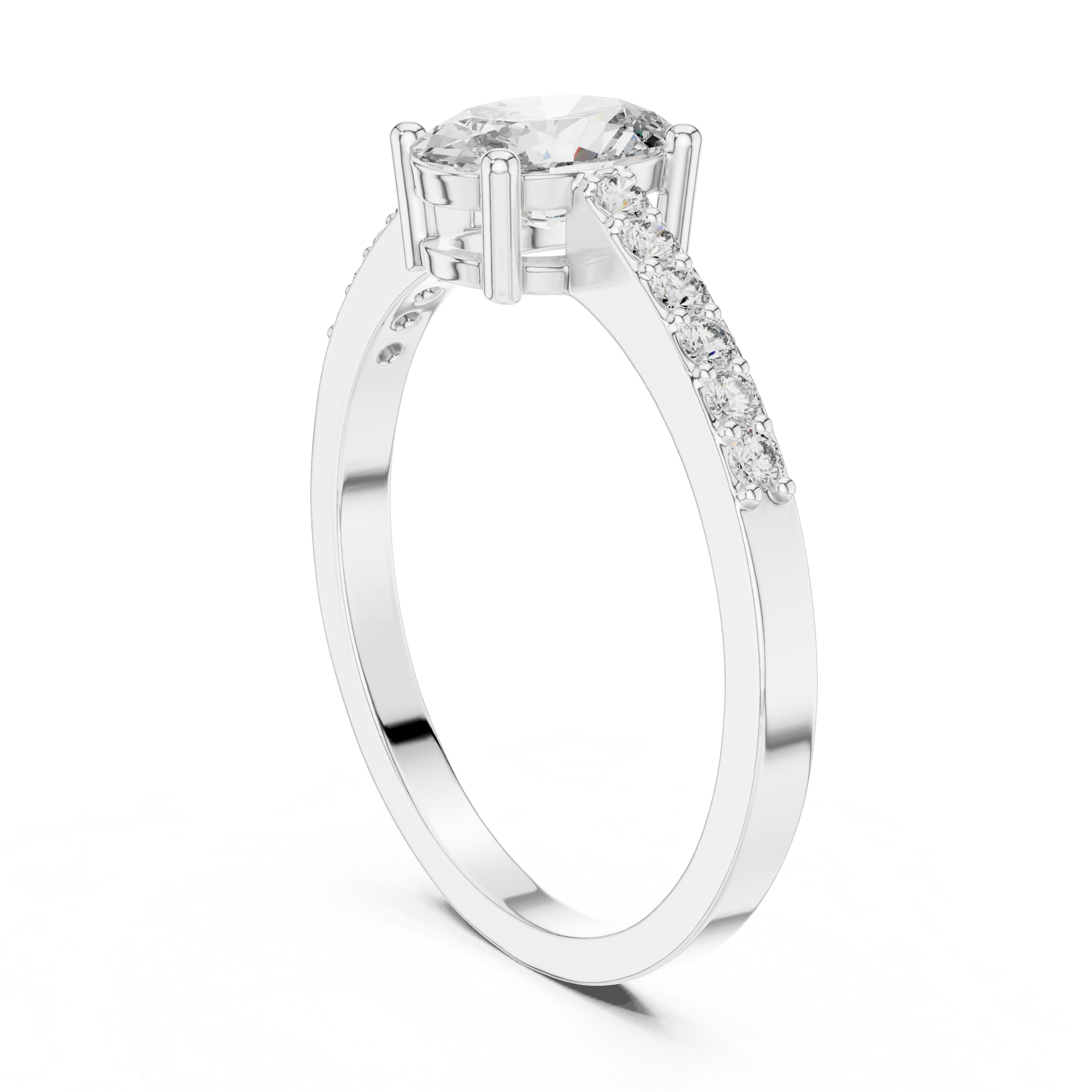 0.84 CT Oval Cut Diamond Solitaire Engagement Ring with Pavé Band