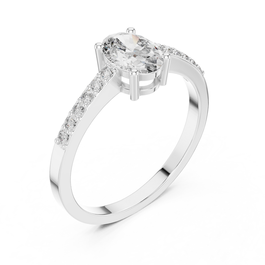 0.84 CT Oval Cut Diamond Solitaire Engagement Ring with Pavé Band