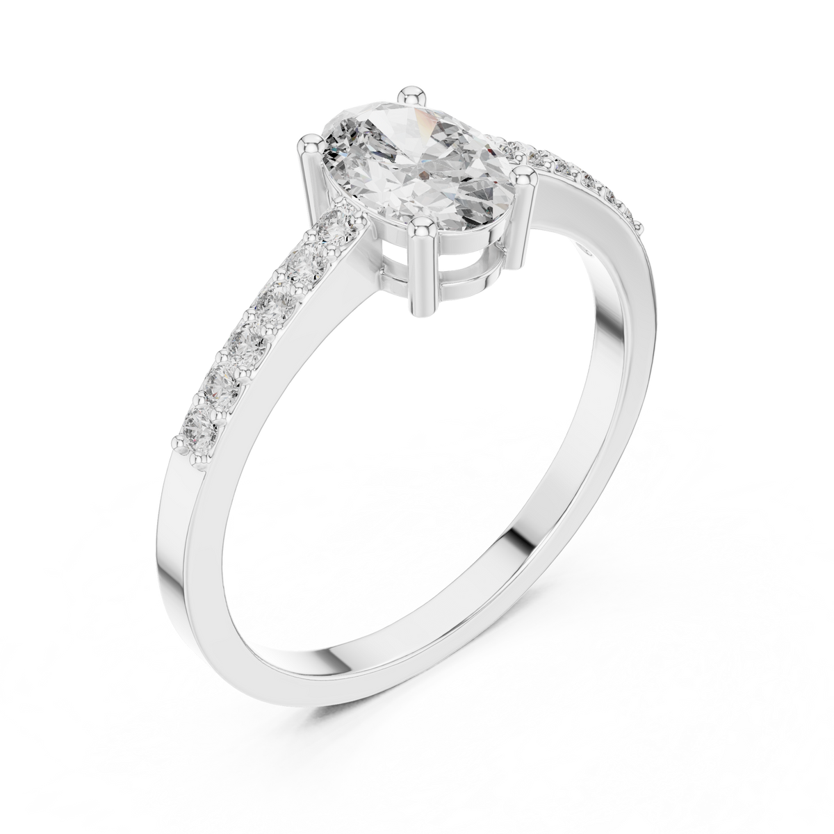 Oval Cut Diamond Solitaire Engagement Ring with Pavé Band – view 3 of 12, lab grown diamond band | Jewelix Atelier