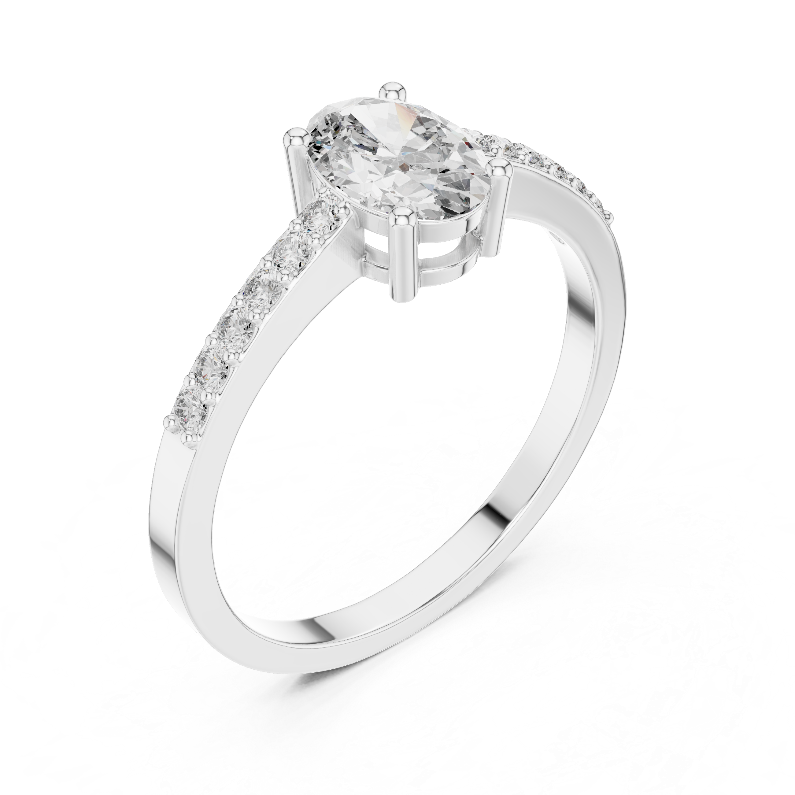 0.84 CT Oval Cut Diamond Solitaire Engagement Ring with Pavé Band
