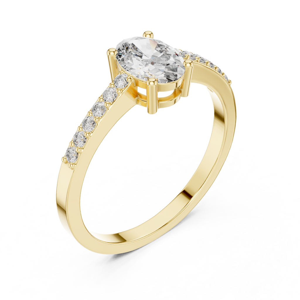 0.84 CT Oval Cut Diamond Solitaire Engagement Ring with Pavé Band