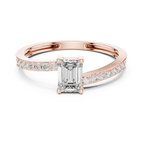 0.64 CT Emerald Cut Diamond Solitaire Pavé Engagement Ring