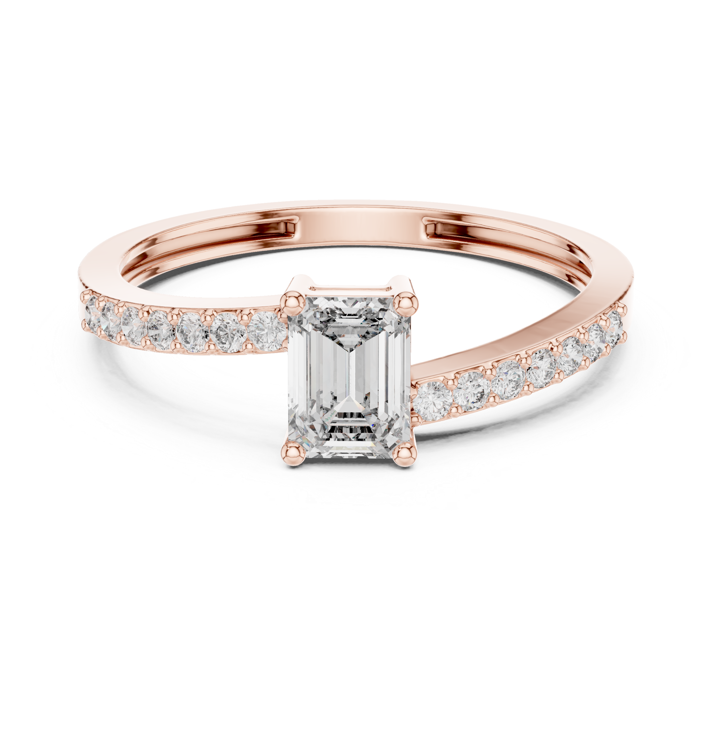 0.64 CT Emerald Cut Diamond Solitaire Pavé Engagement Ring