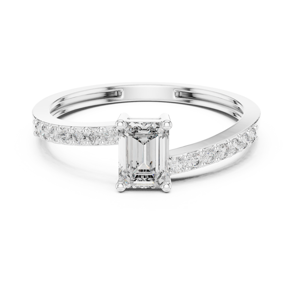 0.64 CT Emerald Cut Diamond Solitaire Pavé Engagement Ring