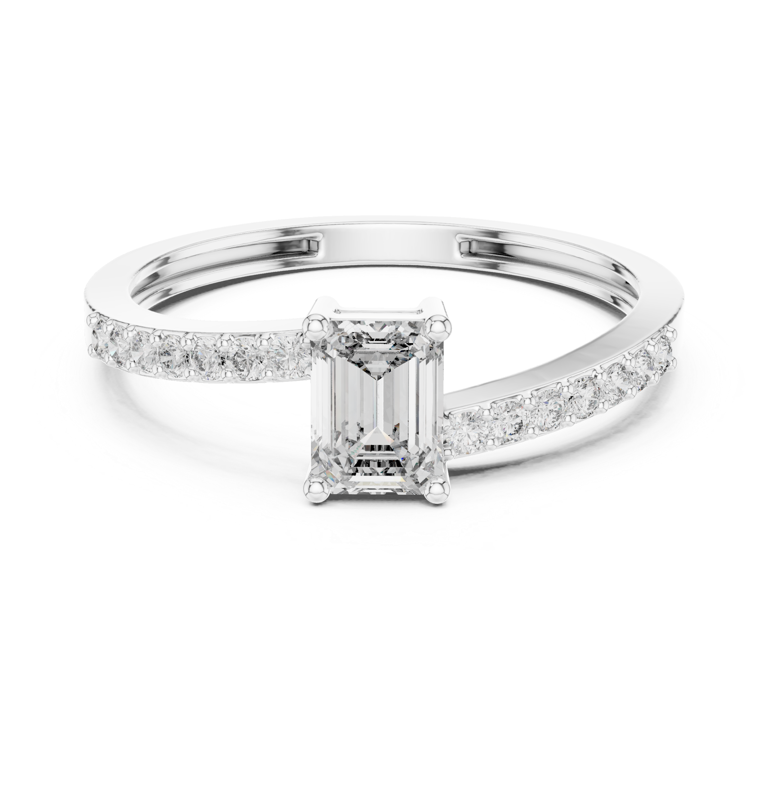 0.64 CT Emerald Cut Diamond Solitaire Pavé Engagement Ring