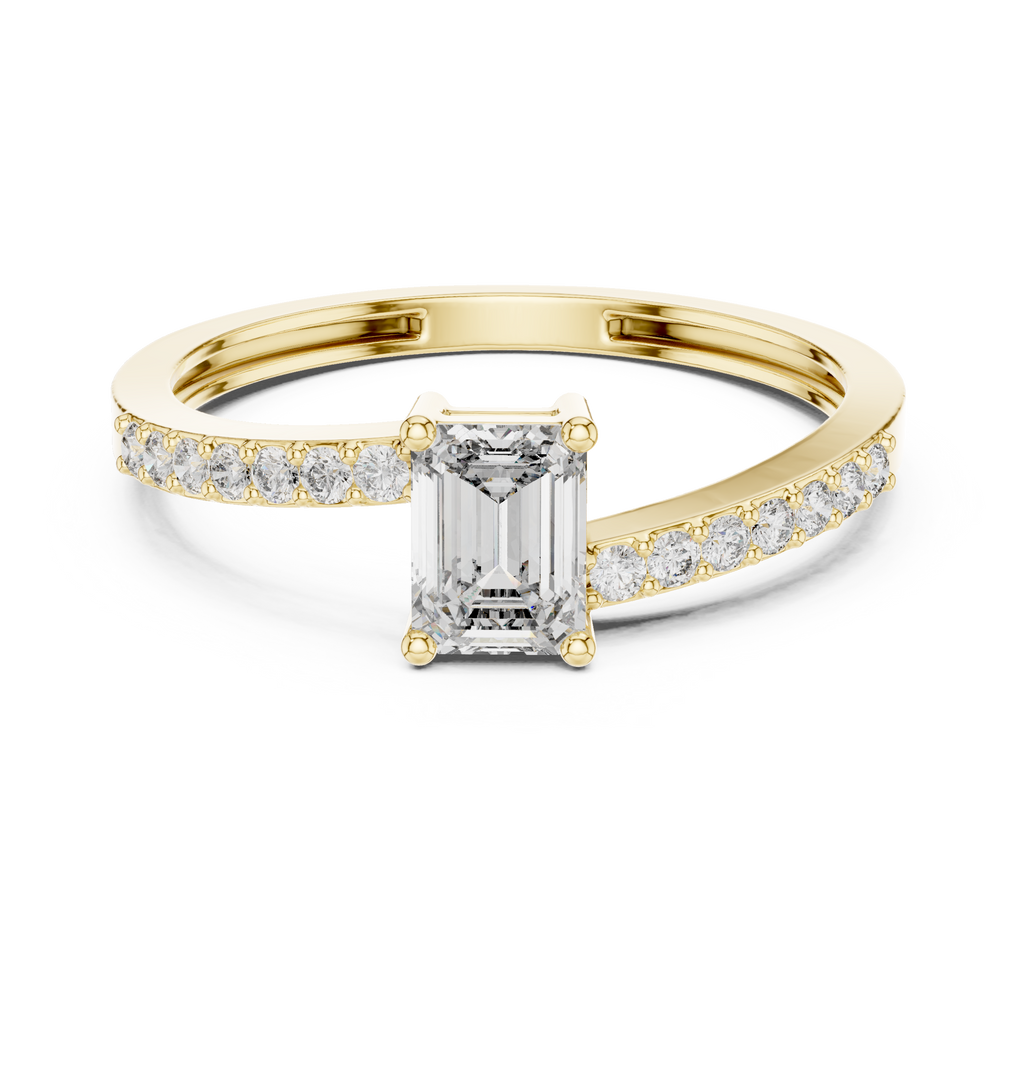 0.64 CT Emerald Cut Diamond Solitaire Pavé Engagement Ring