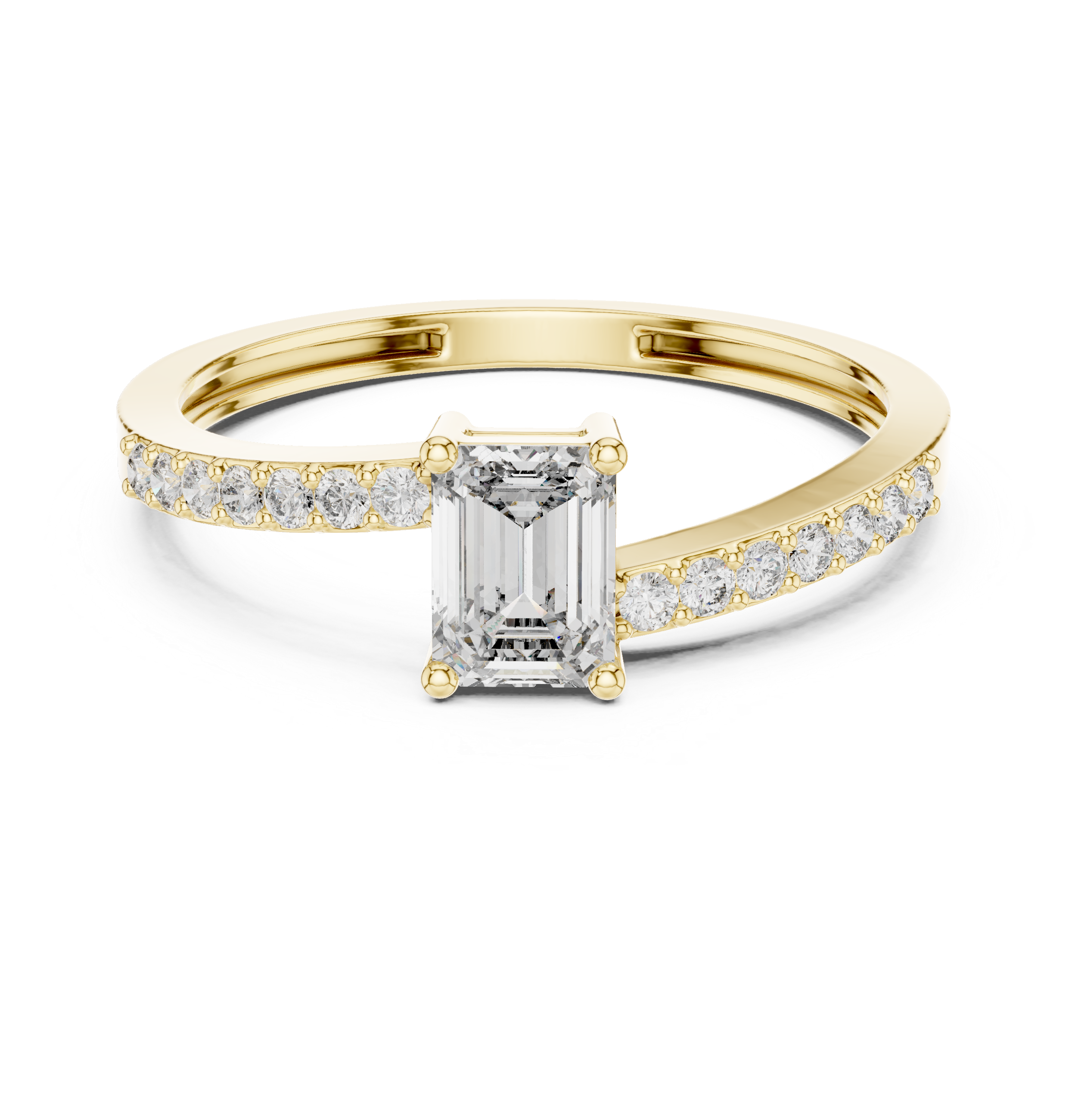 0.64 CT Emerald Cut Diamond Solitaire Pavé Engagement Ring