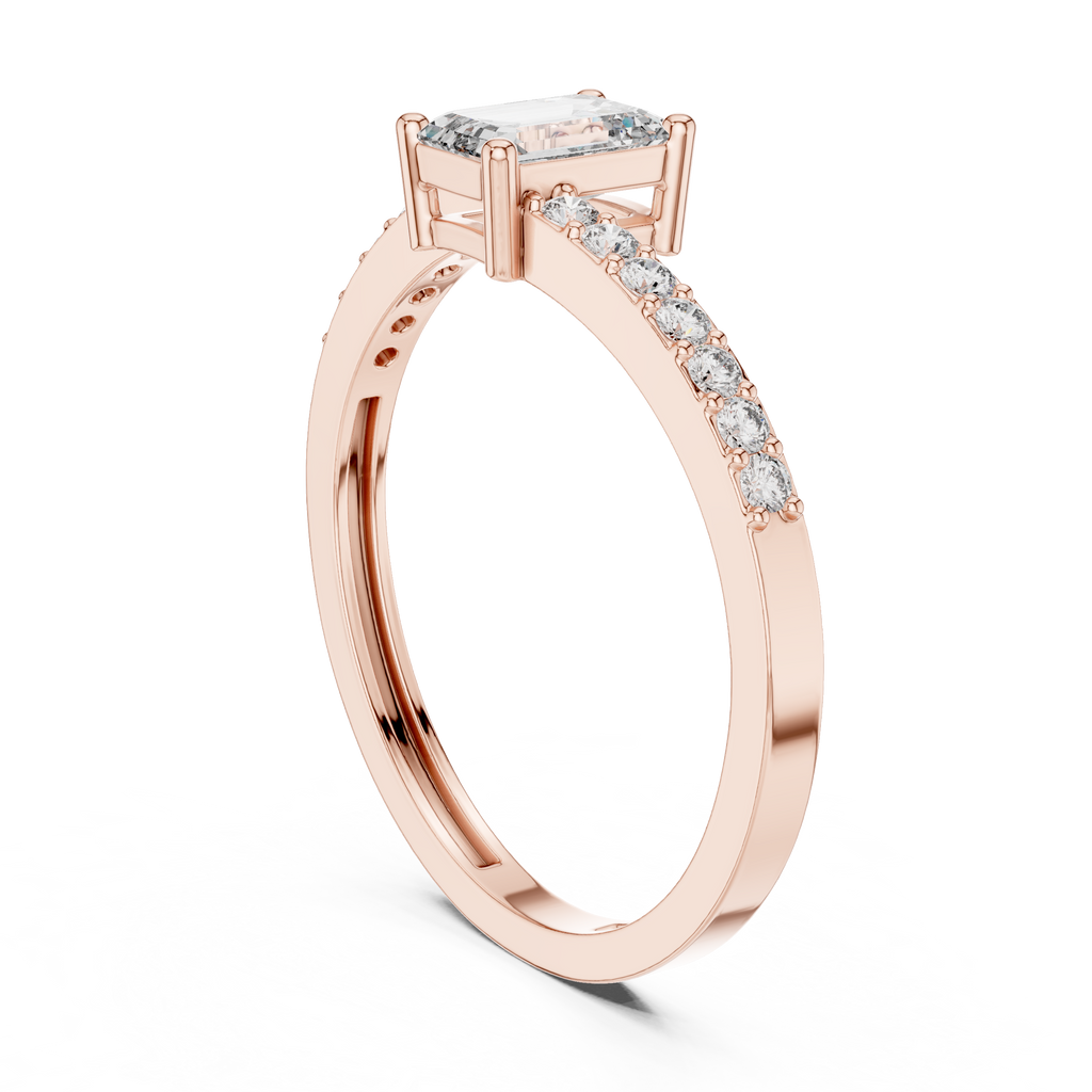0.64 CT Emerald Cut Diamond Solitaire Pavé Engagement Ring