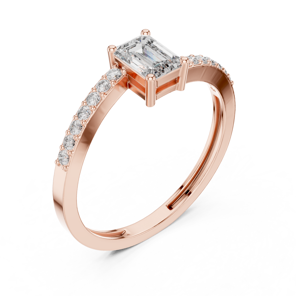 0.64 CT Emerald Cut Diamond Solitaire Pavé Engagement Ring