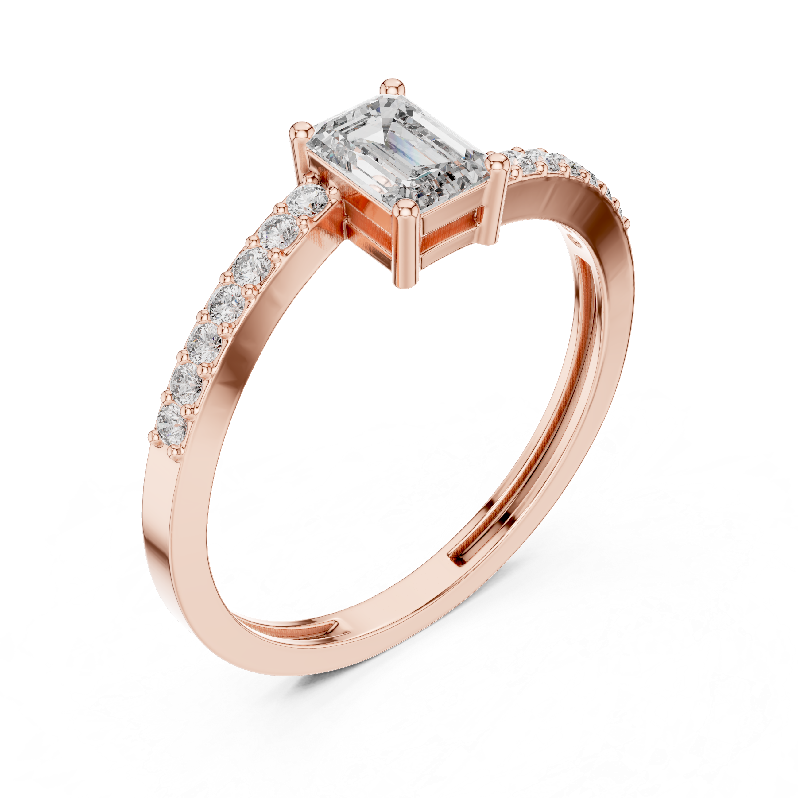 0.64 CT Emerald Cut Diamond Solitaire Pavé Engagement Ring