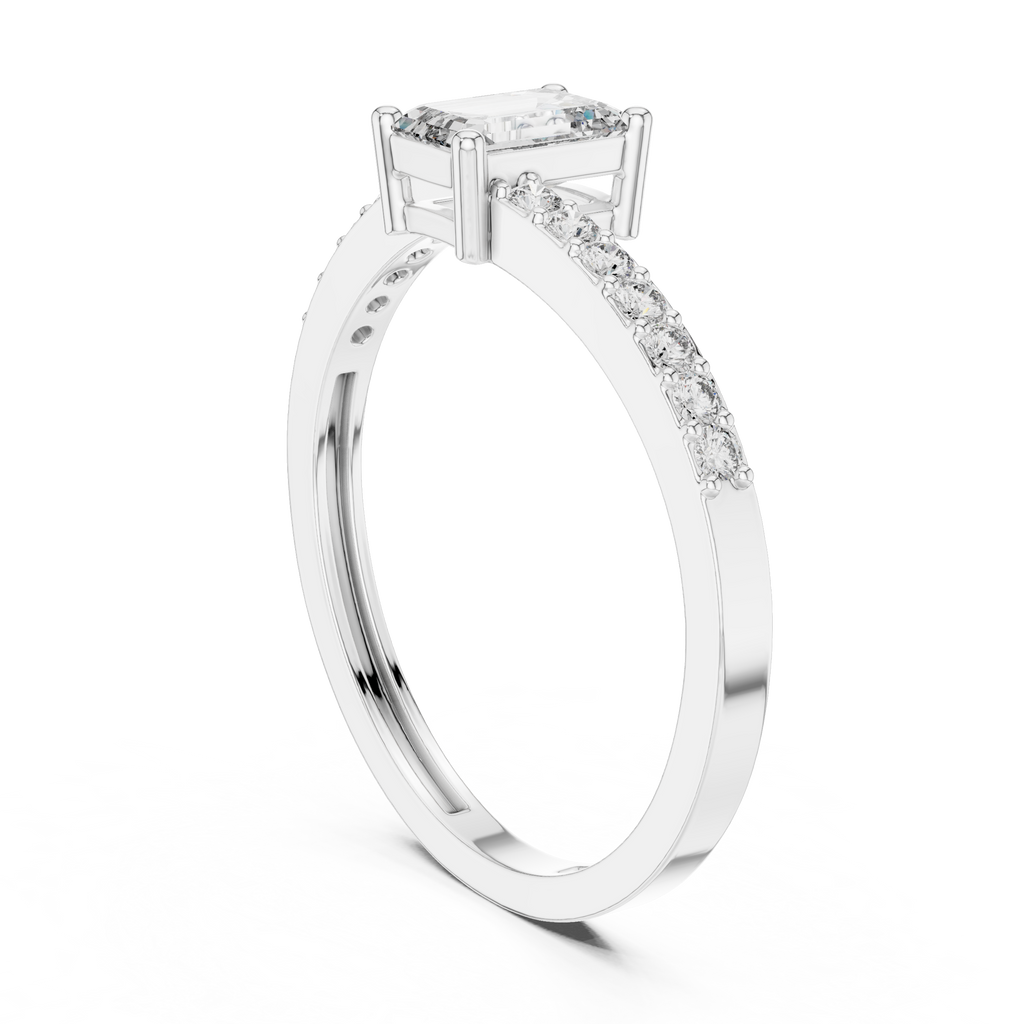 0.64 CT Emerald Cut Diamond Solitaire Pavé Engagement Ring