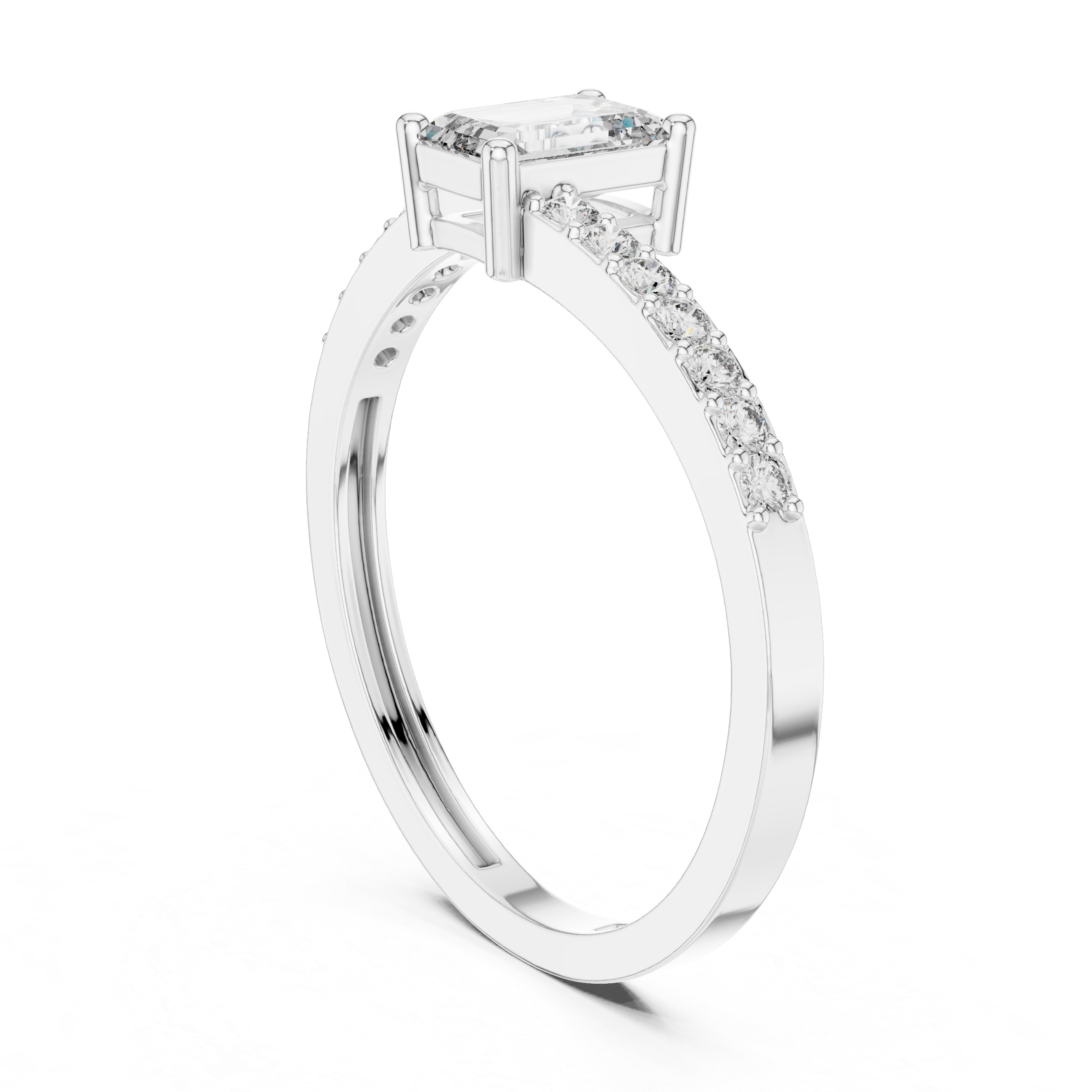 0.64 CT Emerald Cut Diamond Solitaire Pavé Engagement Ring