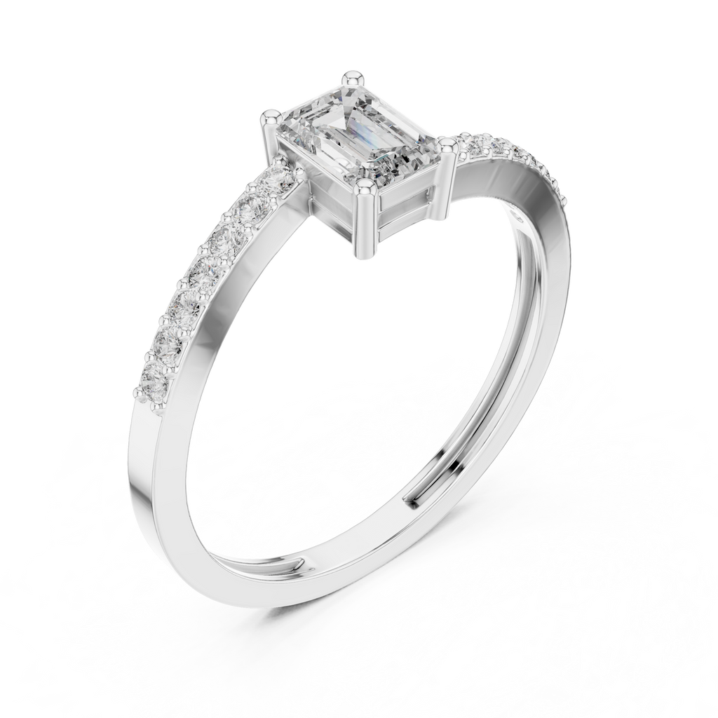 0.64 CT Emerald Cut Diamond Solitaire Pavé Engagement Ring
