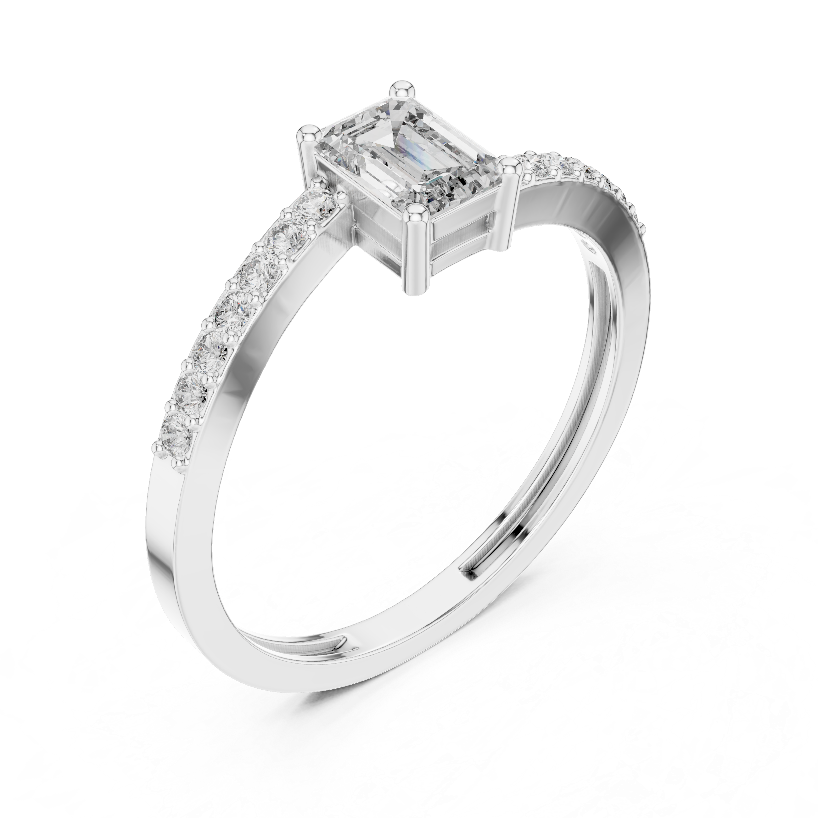 0.64 CT Emerald Cut Diamond Solitaire Pavé Engagement Ring