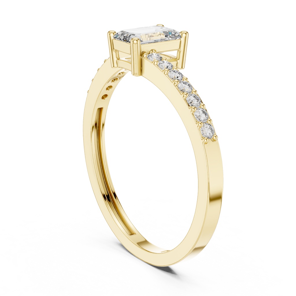 0.64 CT Emerald Cut Diamond Solitaire Pavé Engagement Ring