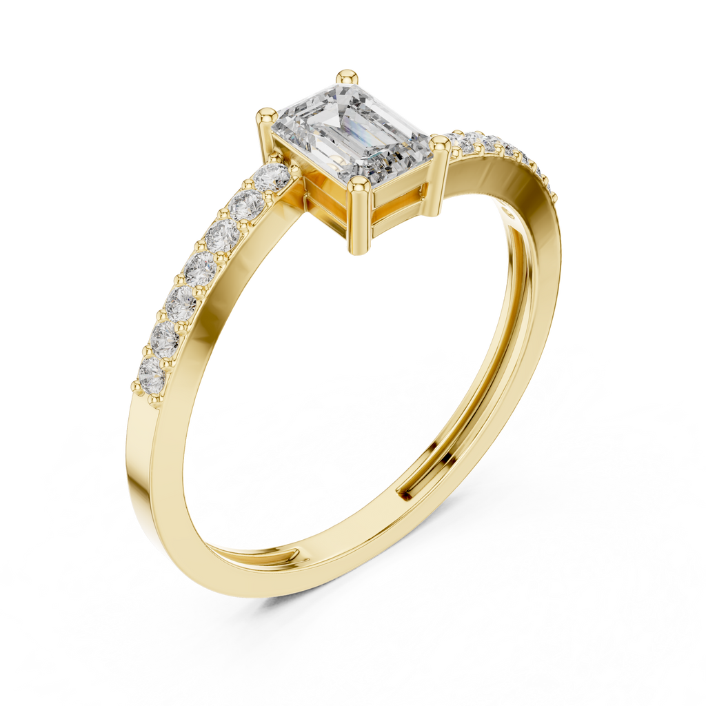 0.64 CT Emerald Cut Diamond Solitaire Pavé Engagement Ring