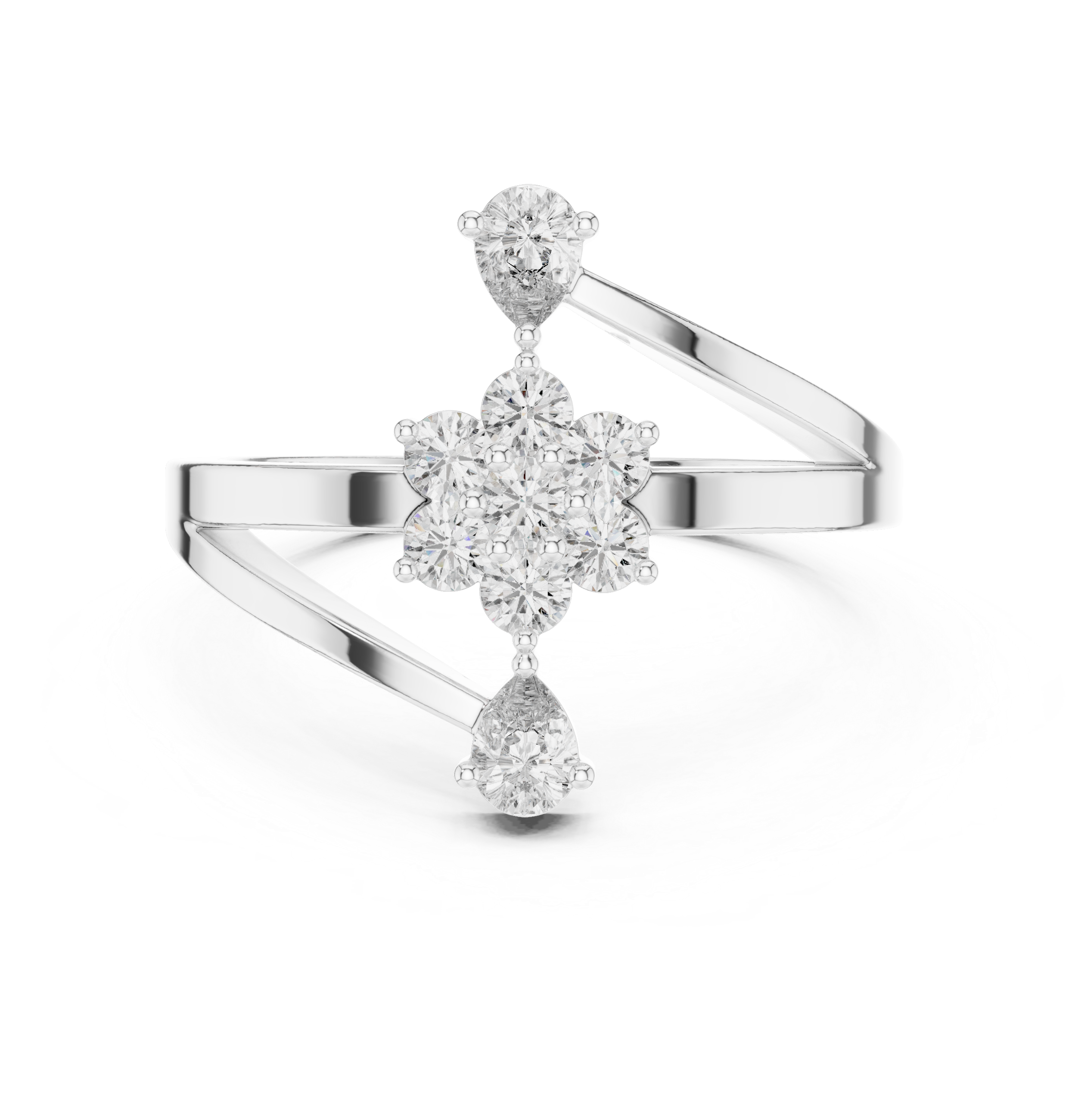 0.43 CT Floral Cluster Diamond Split Shank Ring