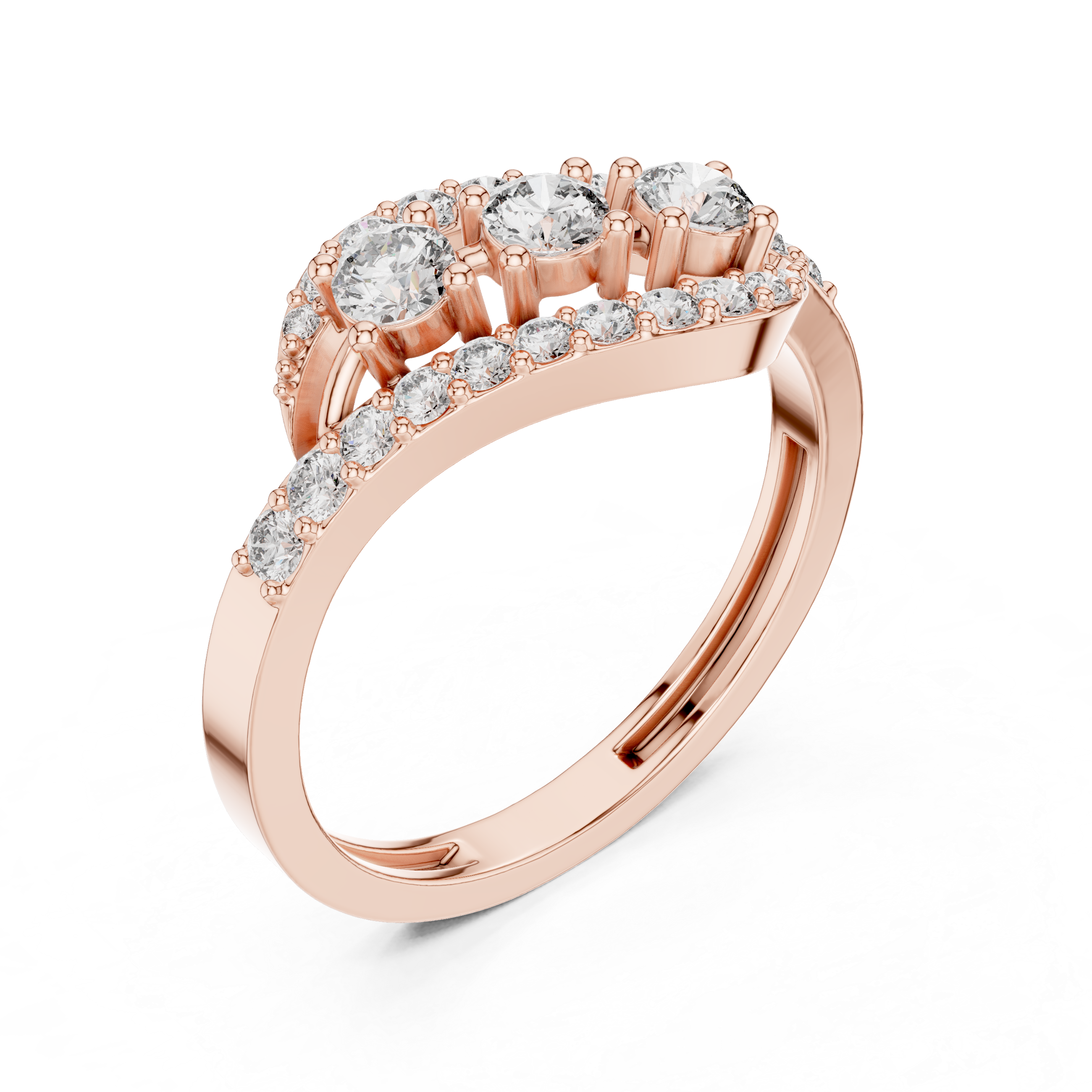 0.53 CT Vintage Three Stone Diamond Swirl Ring