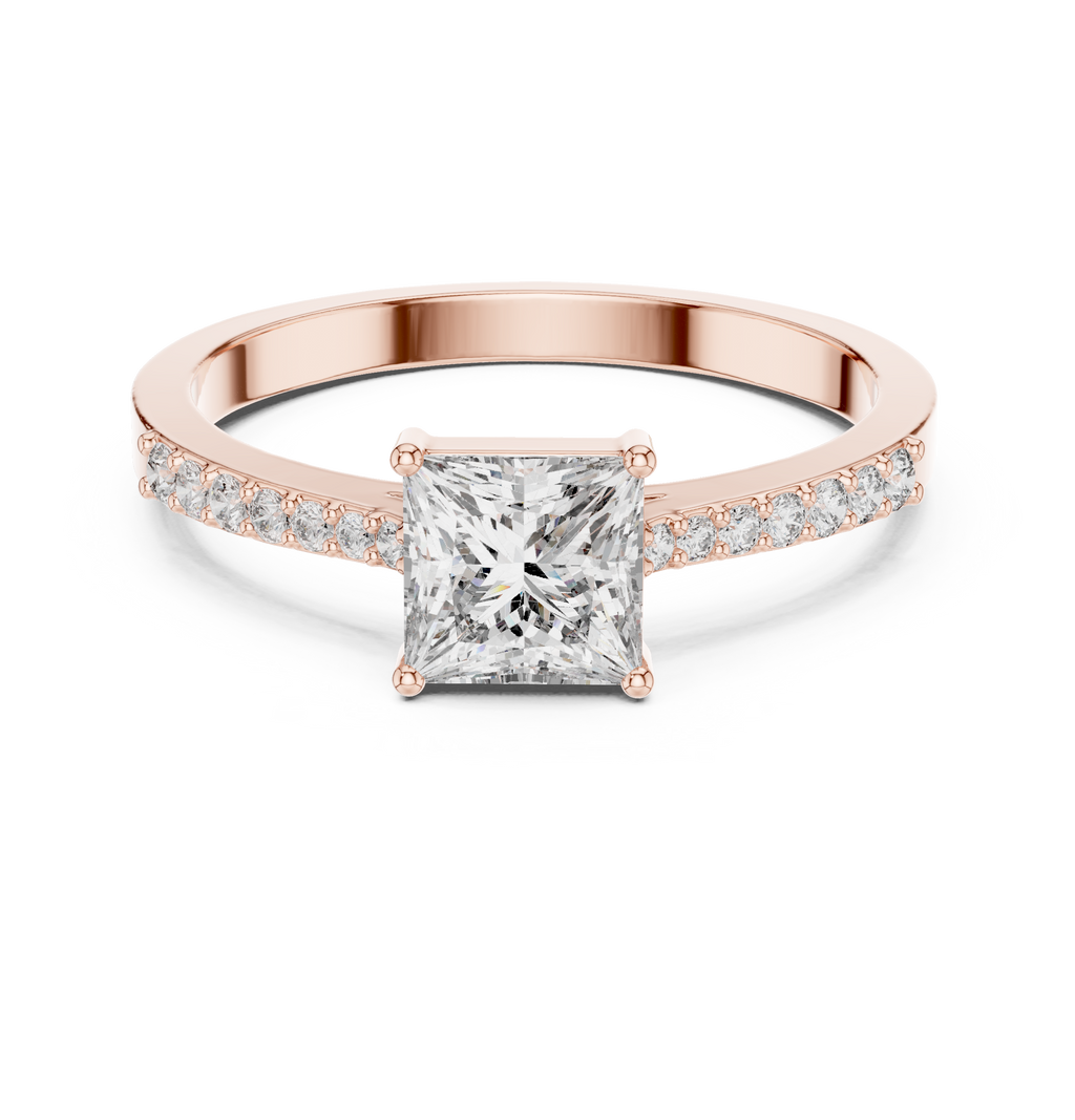 0.74 CT Princess Cut Diamond Solitaire Ring with Pavé Band