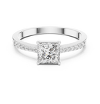 0.74 CT Princess Cut Diamond Solitaire Ring with Pavé Band